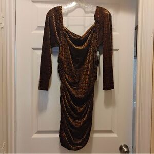 NWT Leith Brown Bear Reptile Burnout Dress Bodycon Long Sleeve Size L